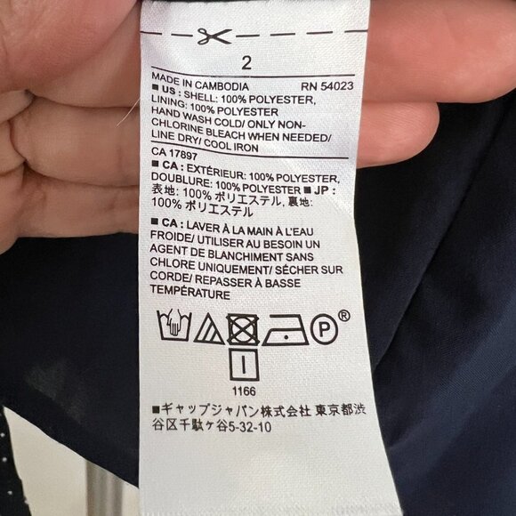 BR Fcty Asymmetrical Hem Navy White Polka Dot Lined Pleated Midi Skirt Sz 2 - Picture 9 of 11